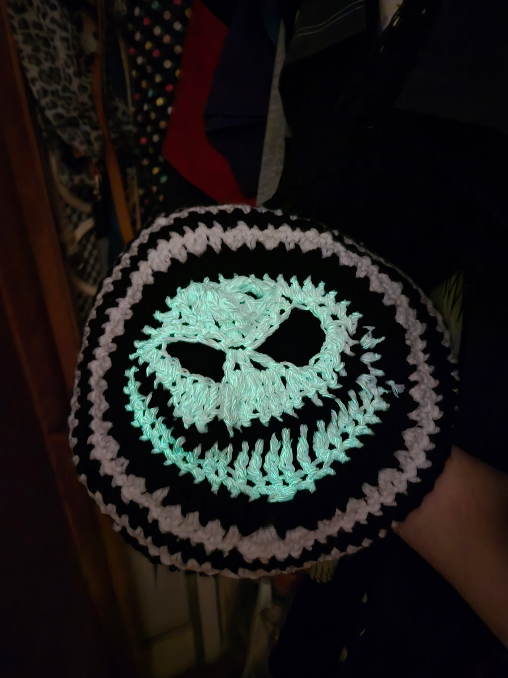 Handmade Slouchy Beanie, Glow-in-the-Dark Acrylic Crochet